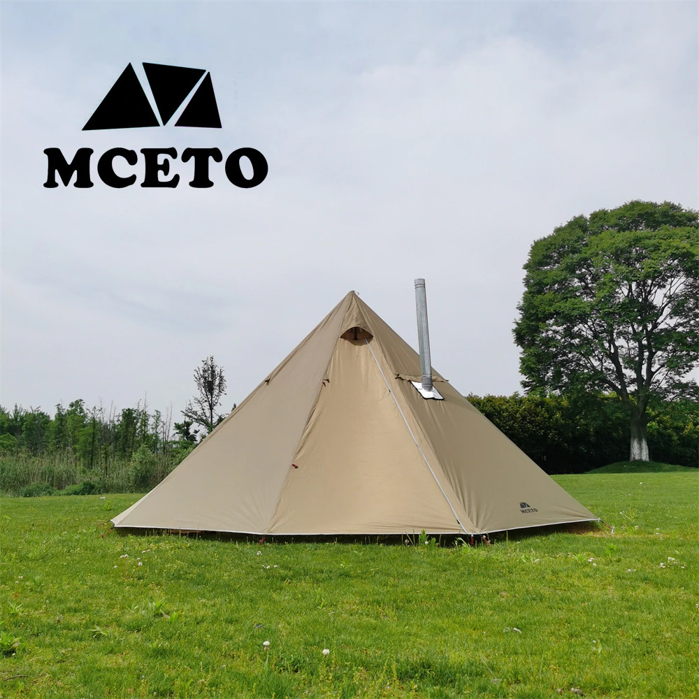 Cheap Goat Tents MCETO 5 8 Pessons Octagonal Camping Pyramid Tent with Chimney Hole Large Space Picnic Travel Family Party Tent Outdoor Shelter   